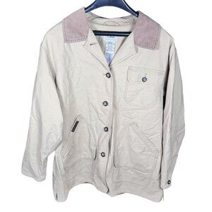 LL Bean Vtg Barn Chore‎ Utility Coat Jacket Womens XL Petite Khaki Flannel Lined